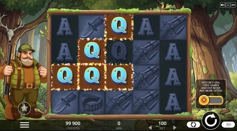 Hunt the Bucks - schermata di gioco principale 5x4 con animali della foresta e simboli delle Monete