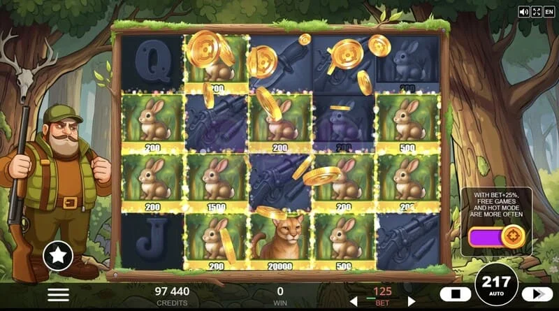 Hunt the Bucks - simboli speciali Hunter-Wild, Scatter e Animal Credit sulla griglia